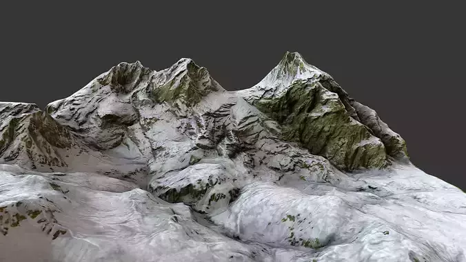 Mountain terrain under the snow Low-poly 3D model