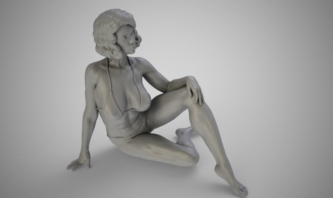 Pretty Woman Sitting on the Floor 3D print model_2