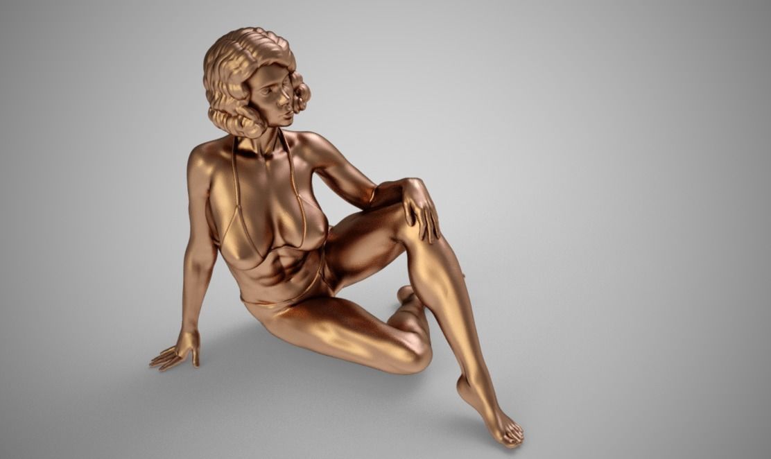 Pretty Woman Sitting on the Floor 3D print model_6