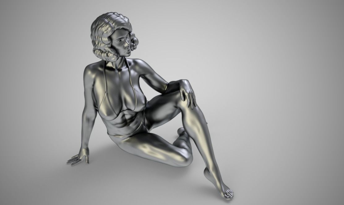 Pretty Woman Sitting on the Floor 3D print model_4