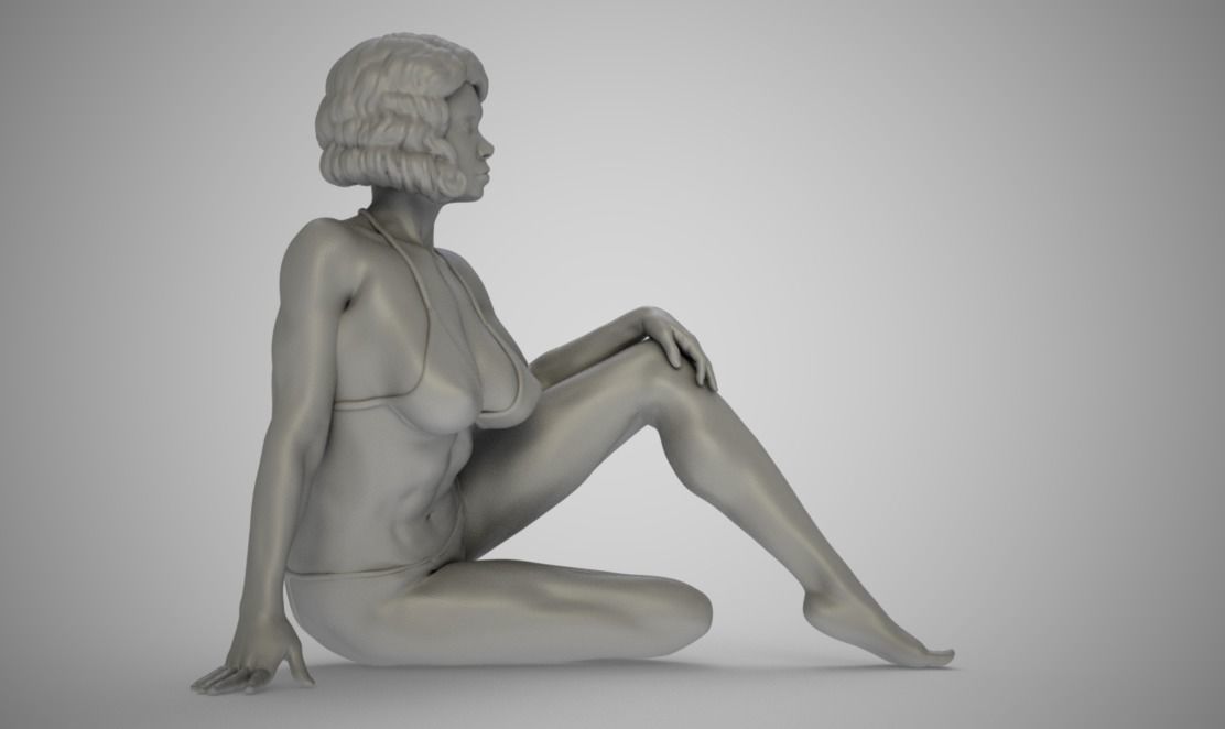 Pretty Woman Sitting on the Floor 3D print model_3