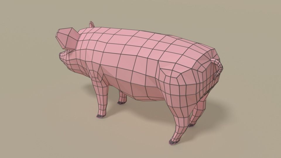 Low Poly Cartoon Pig Low-poly 3D model_10