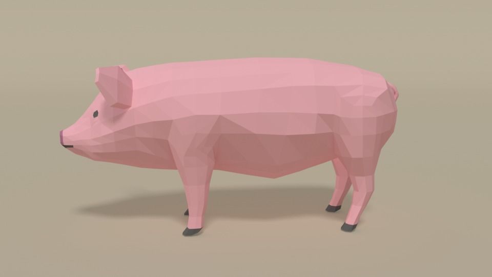 Low Poly Cartoon Pig Low-poly 3D model_1