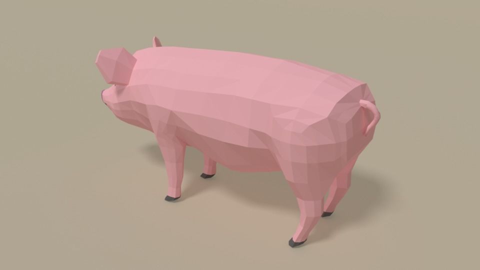 Low Poly Cartoon Pig Low-poly 3D model_4