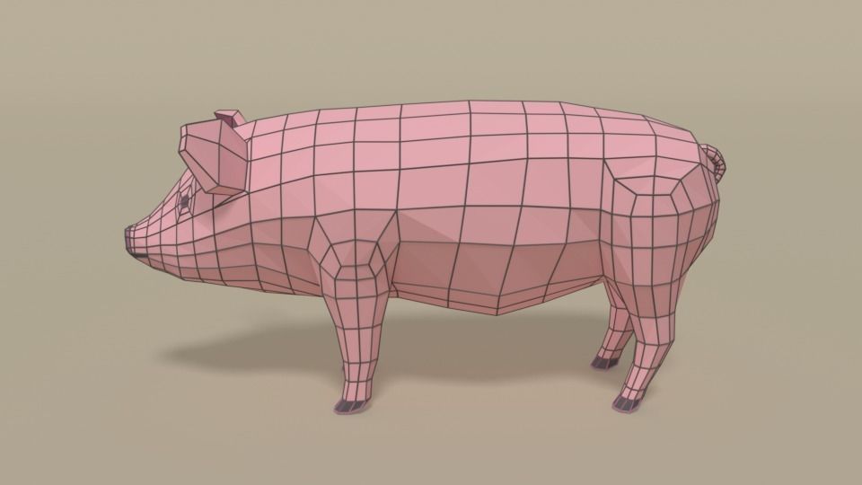 Low Poly Cartoon Pig Low-poly 3D model_7