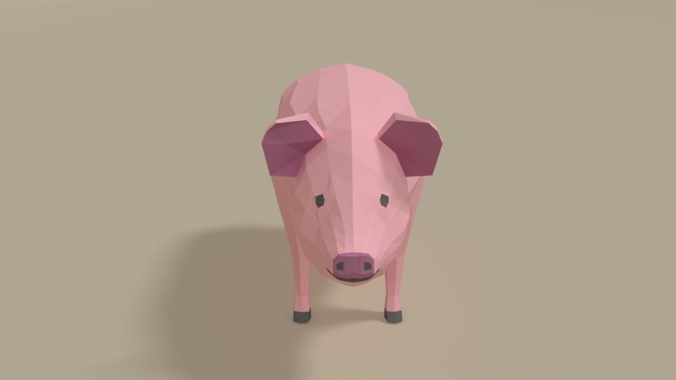 Low Poly Cartoon Pig Low-poly 3D model_2