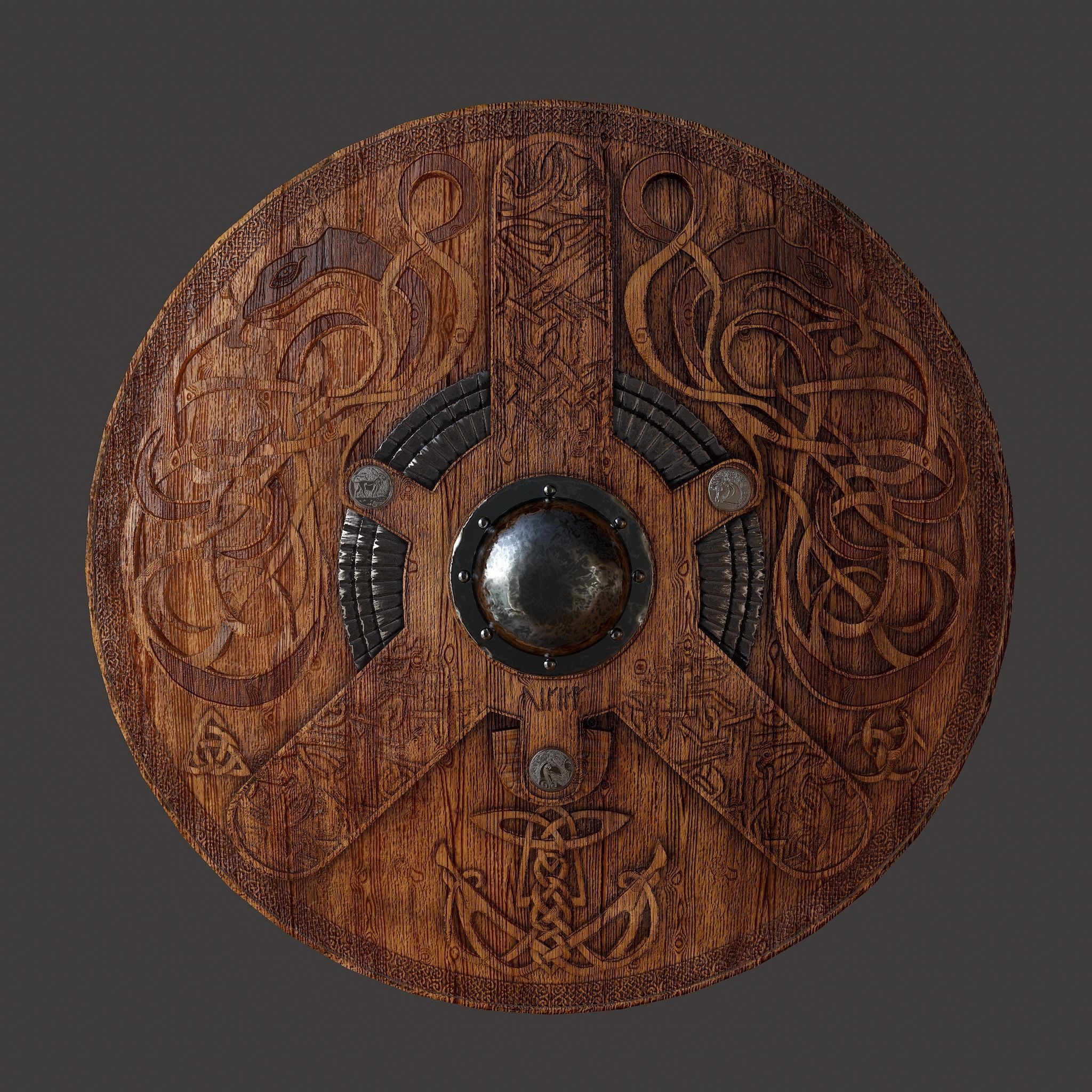 Serpent Viking Shield Low-poly 3D model_3