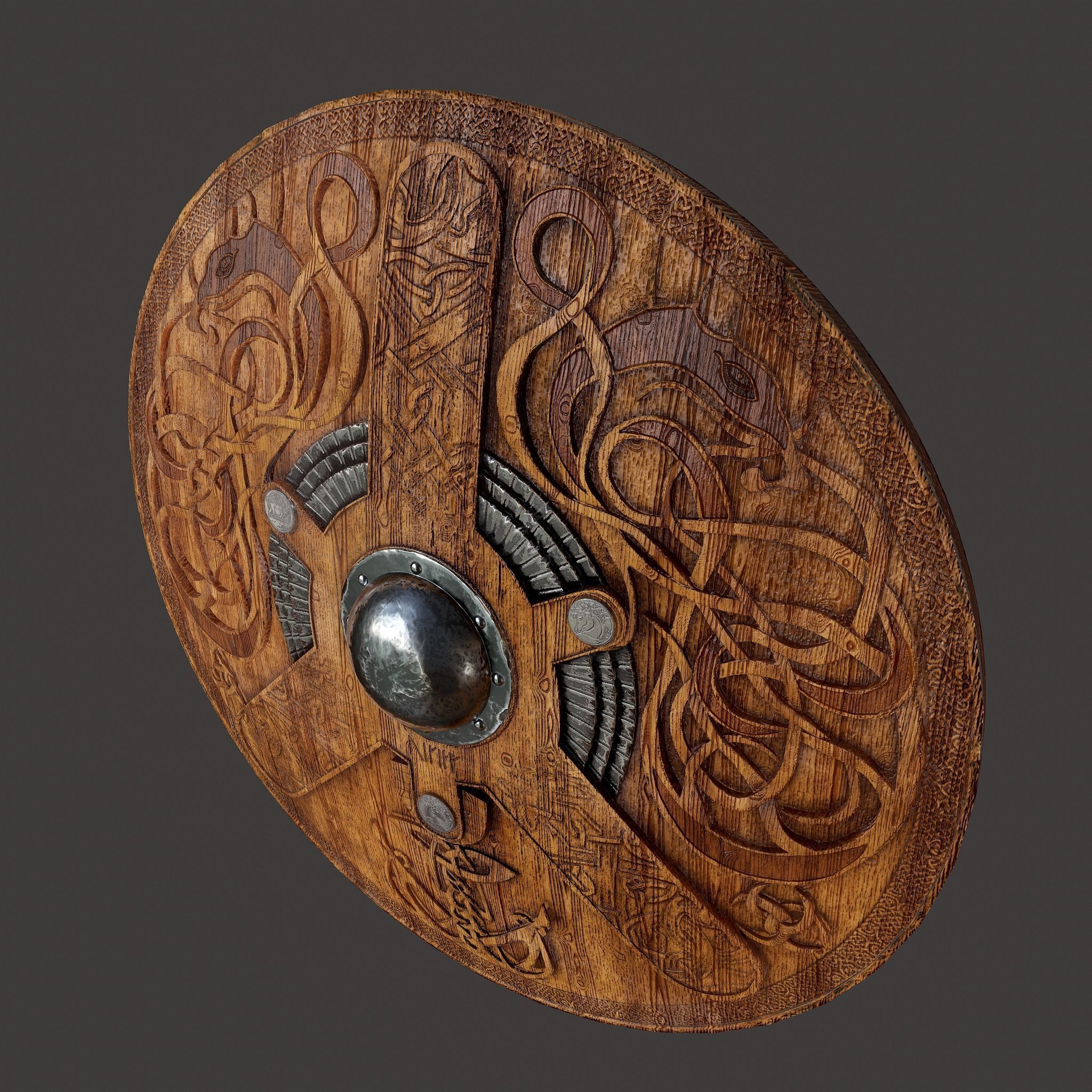 Serpent Viking Shield Low-poly 3D model_2