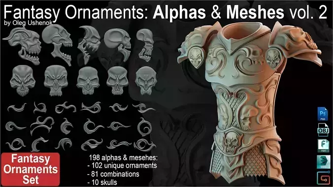 Fantasy Ornaments Alphas and Meshes vol 2 3D model