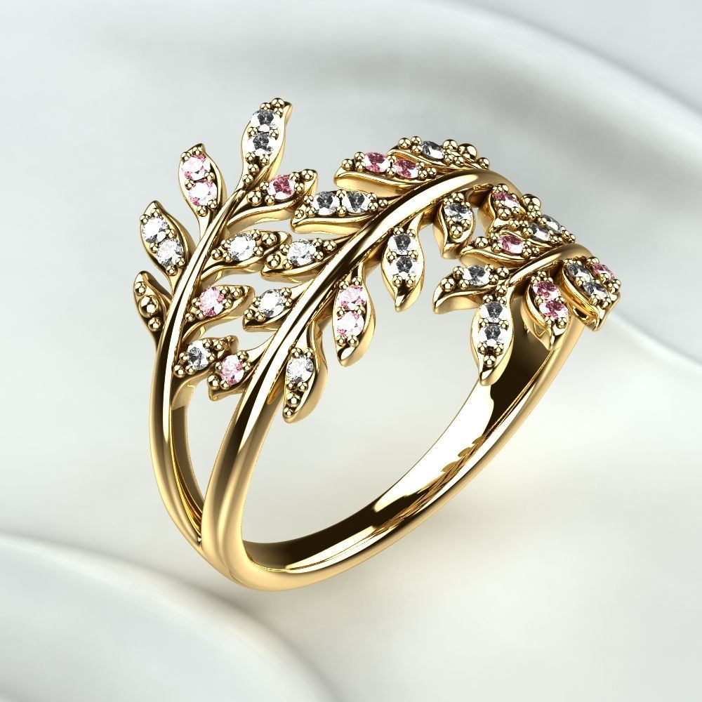 Branch Tree Gold Ring 3D print model_9