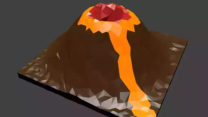 Low Poly Volcano in polygons 3D model
