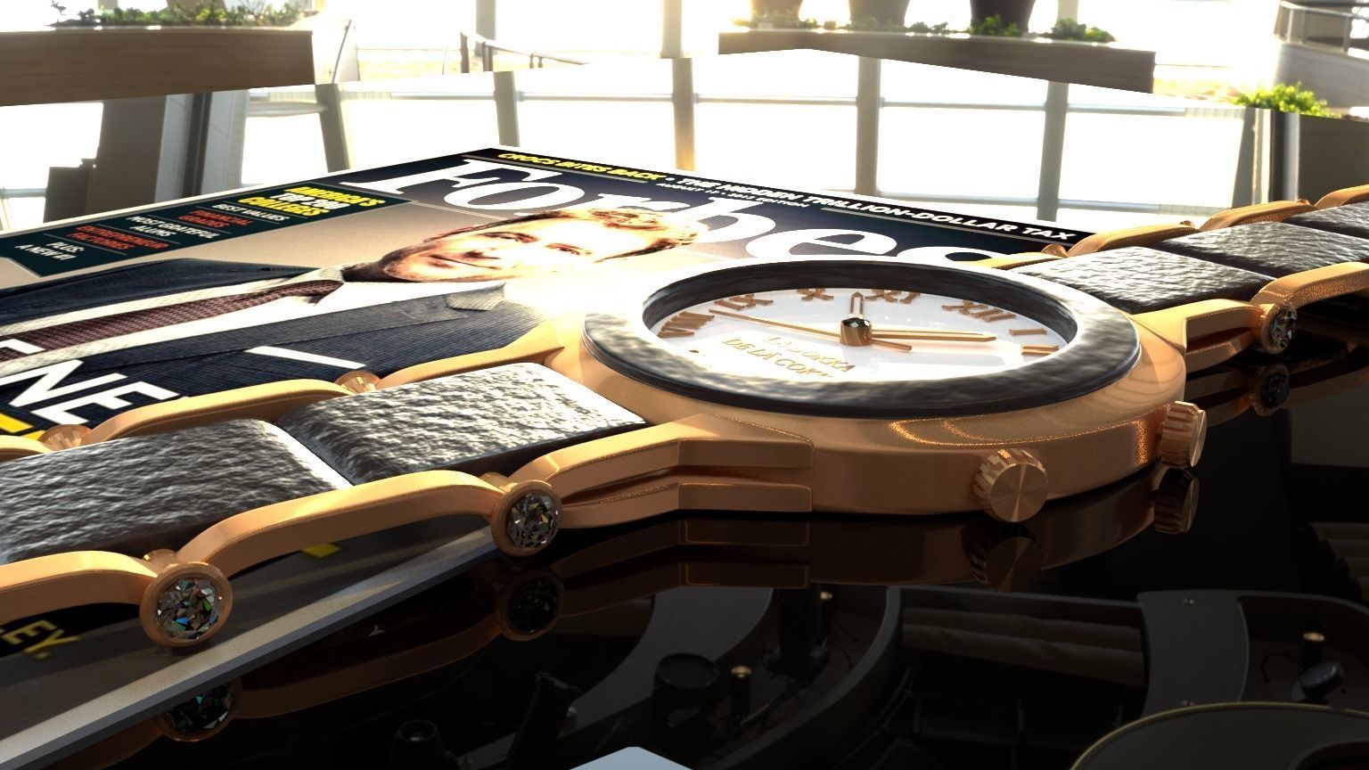 Clock watch with magazine 3D model_1