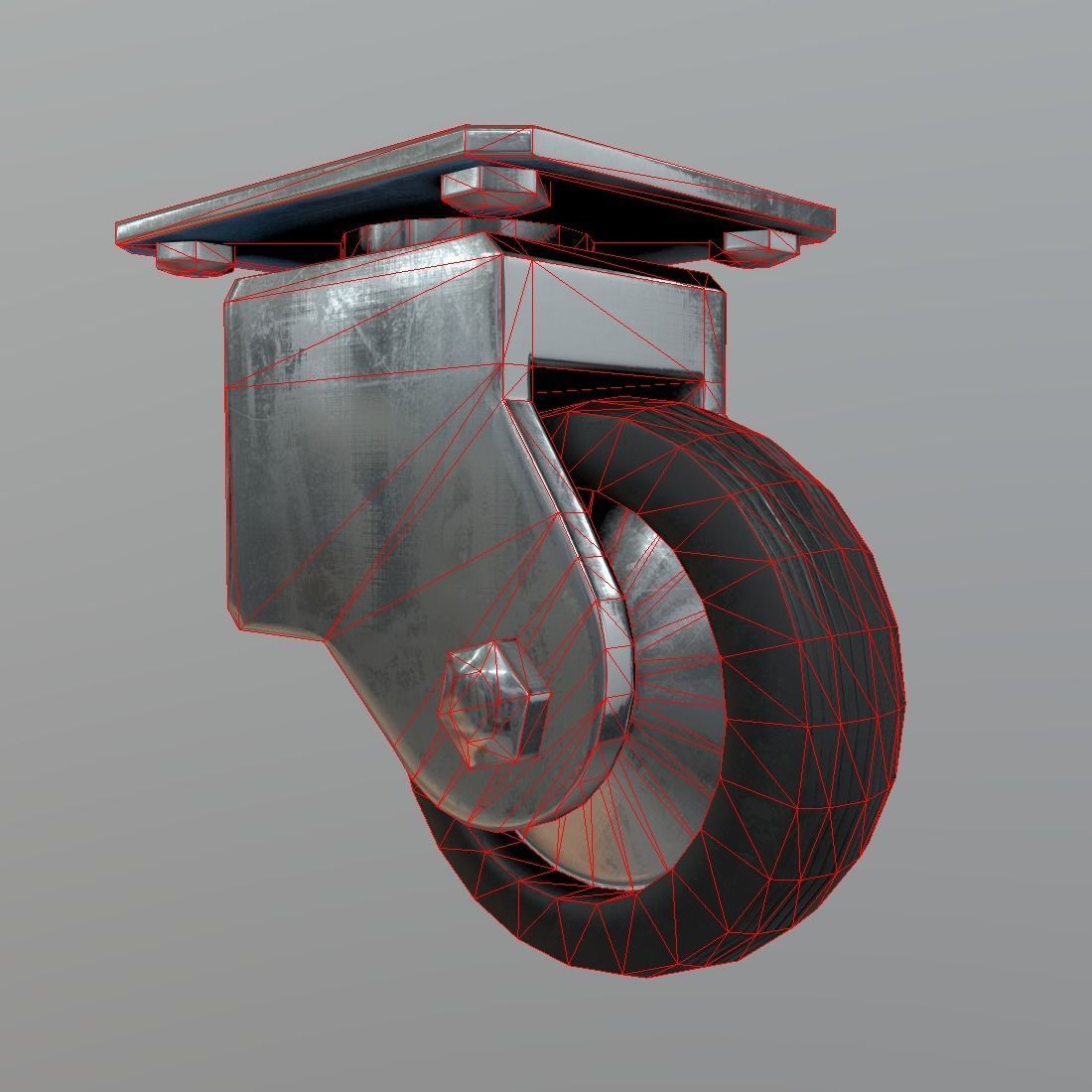 Castor metal caster Low-poly 3D model_1