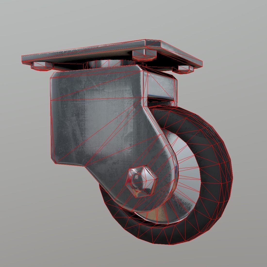 Castor metal caster Low-poly 3D model_8