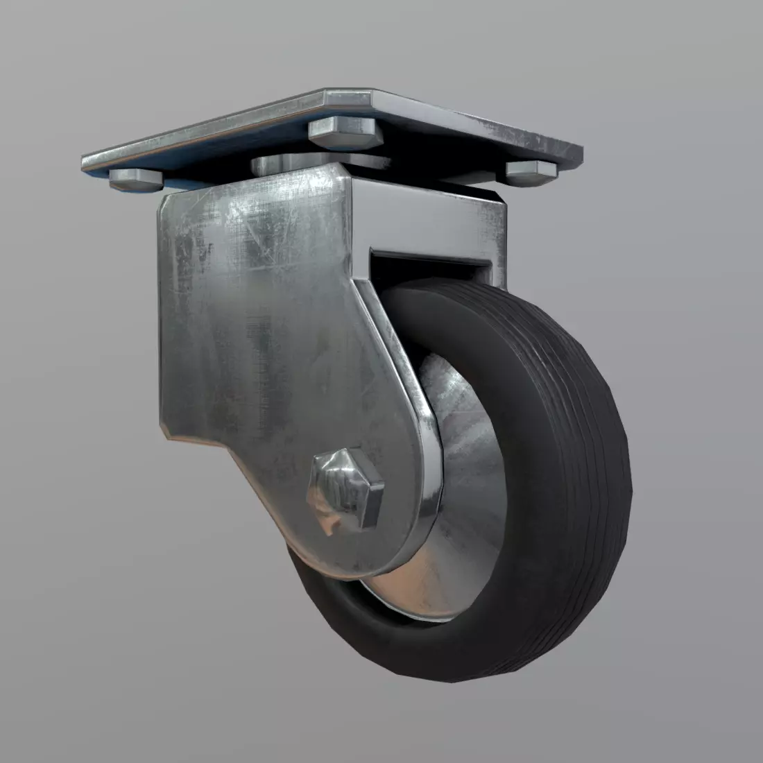 Castor metal caster Low-poly 3D model_0