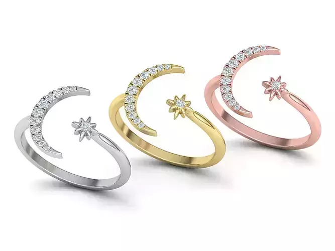 Crystal Moon ring Diamond Star Ring 3dmodel  3D print model