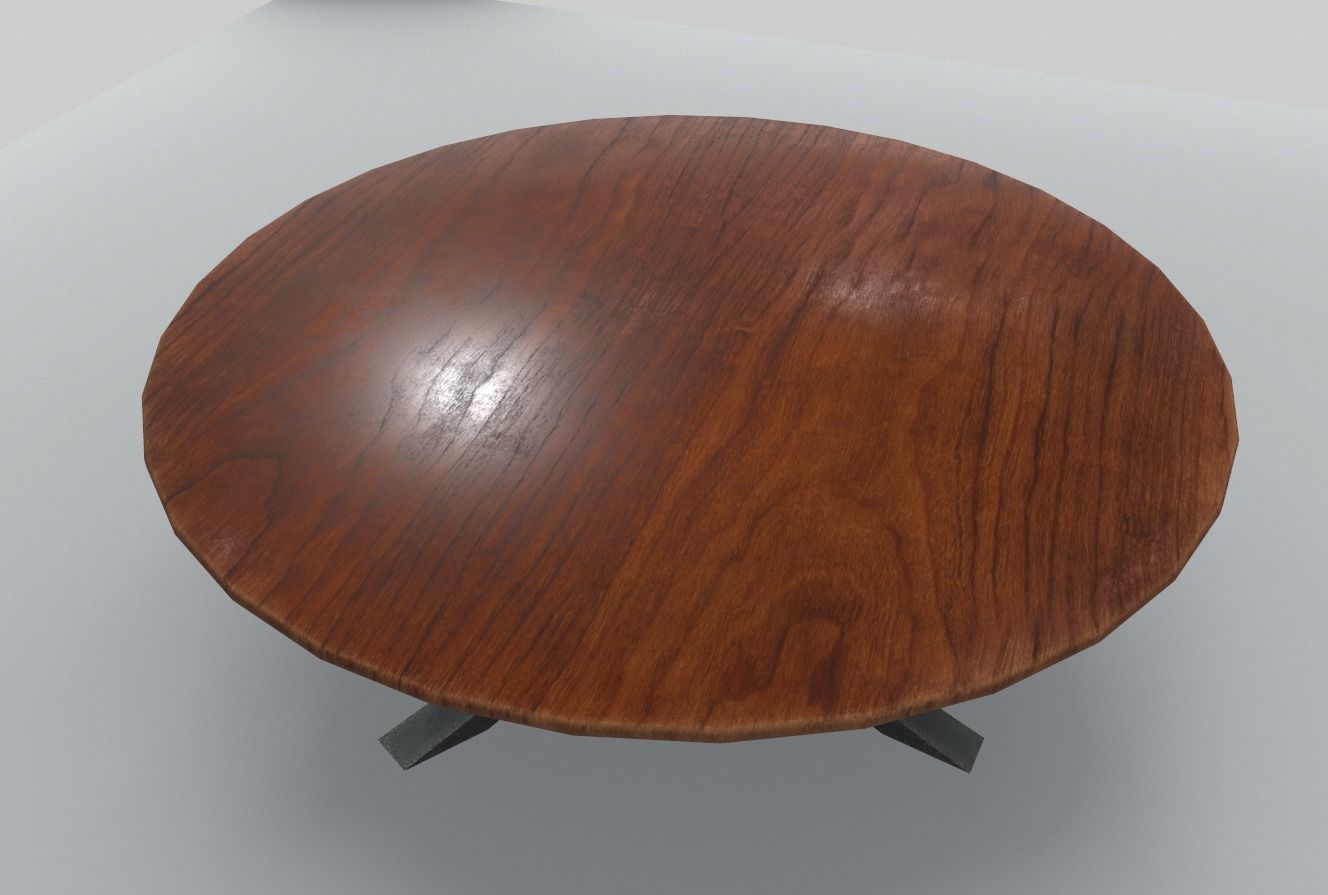 Round Wood Table 2 PBR Low-poly 3D model_2