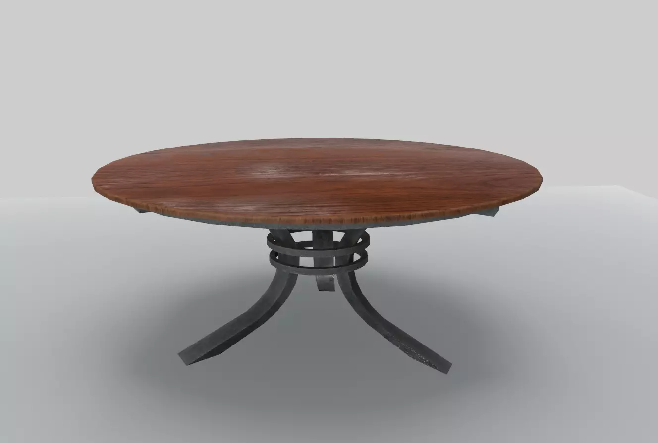 Round Wood Table 2 PBR Low-poly 3D model_0