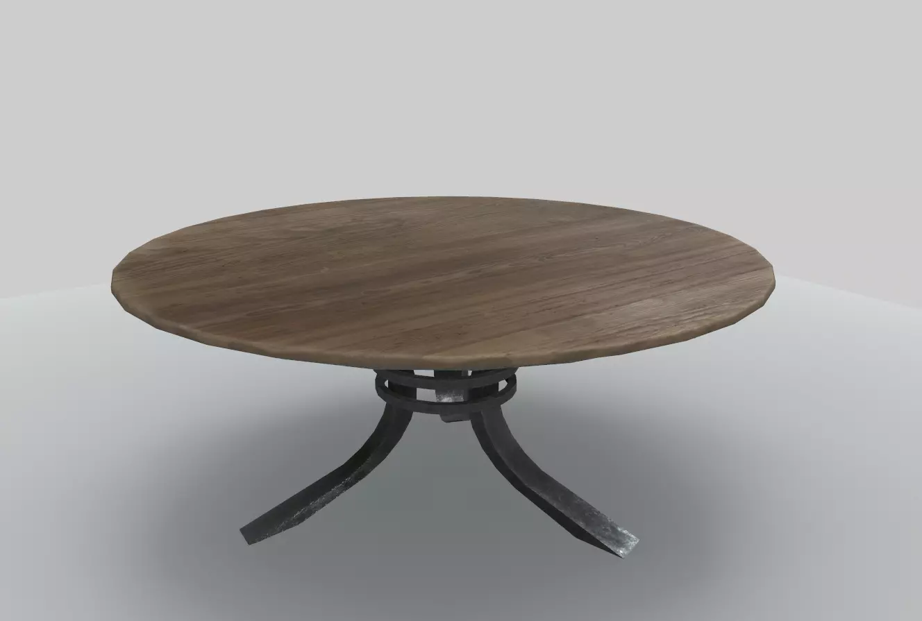 Round Wood Table 3 PBR Low-poly 3D model_0