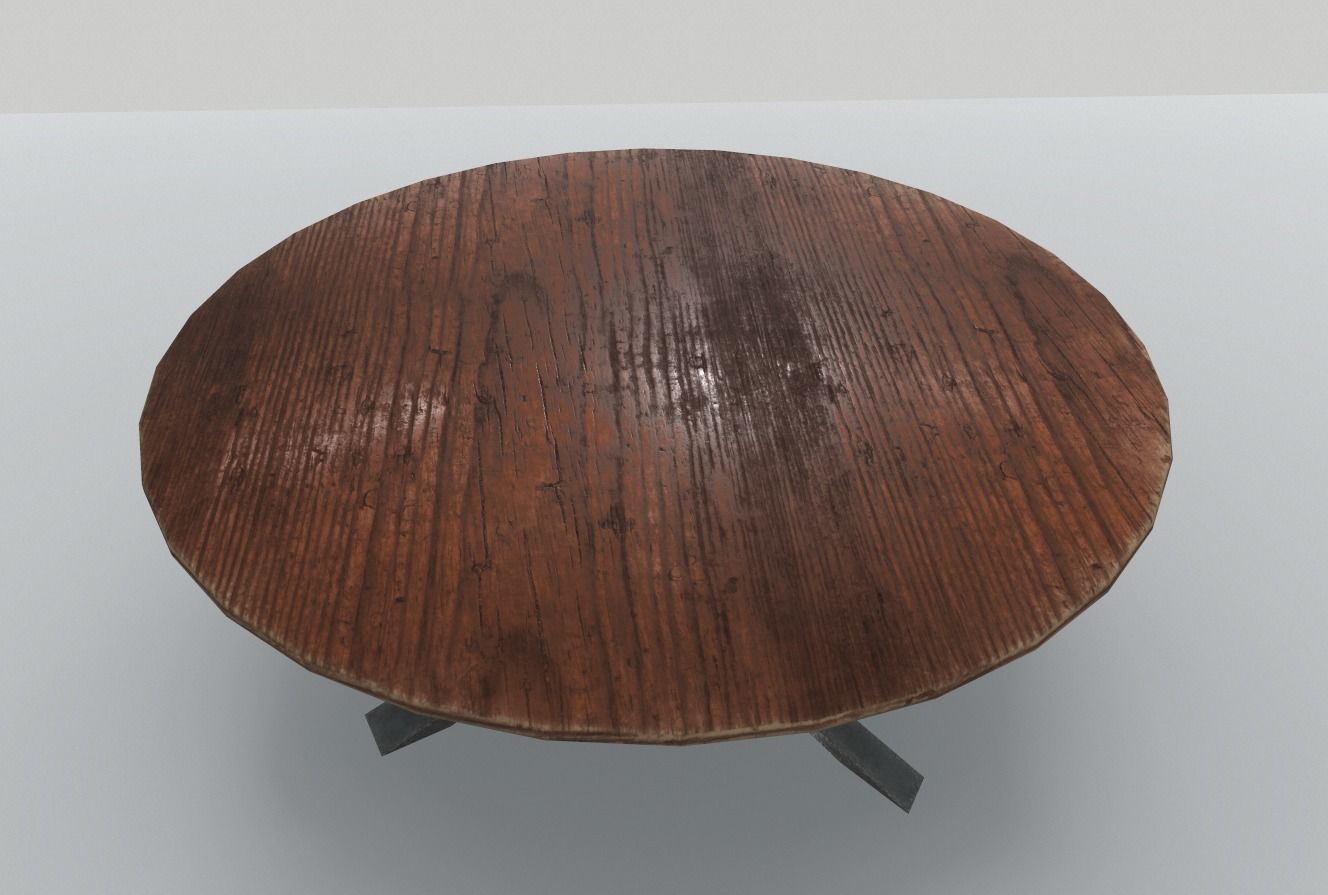 Round Wood Table 4 PBR Low-poly 3D model_2