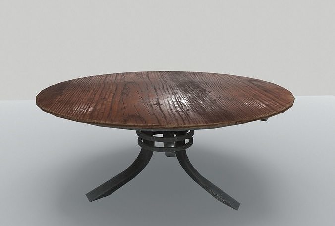 Round Wood Table 4 PBR Low-poly 3D model