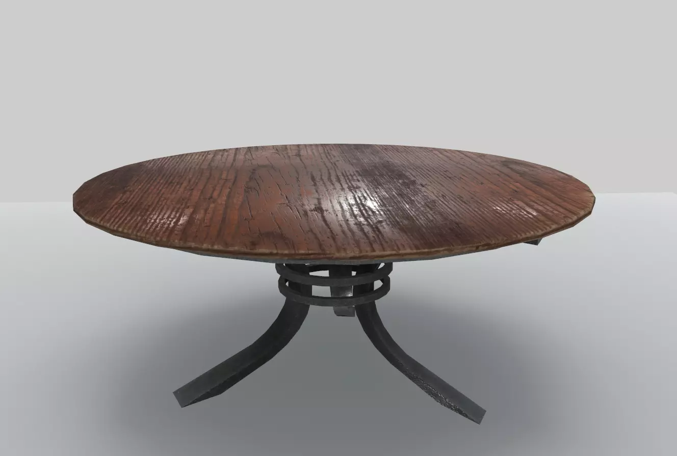 Round Wood Table 4 PBR Low-poly 3D model_0