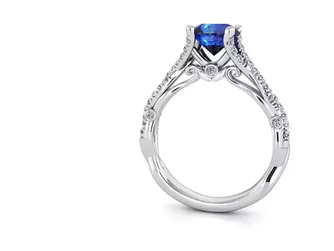 ZNV004 sapphire and diamond engagement ring 3D print model