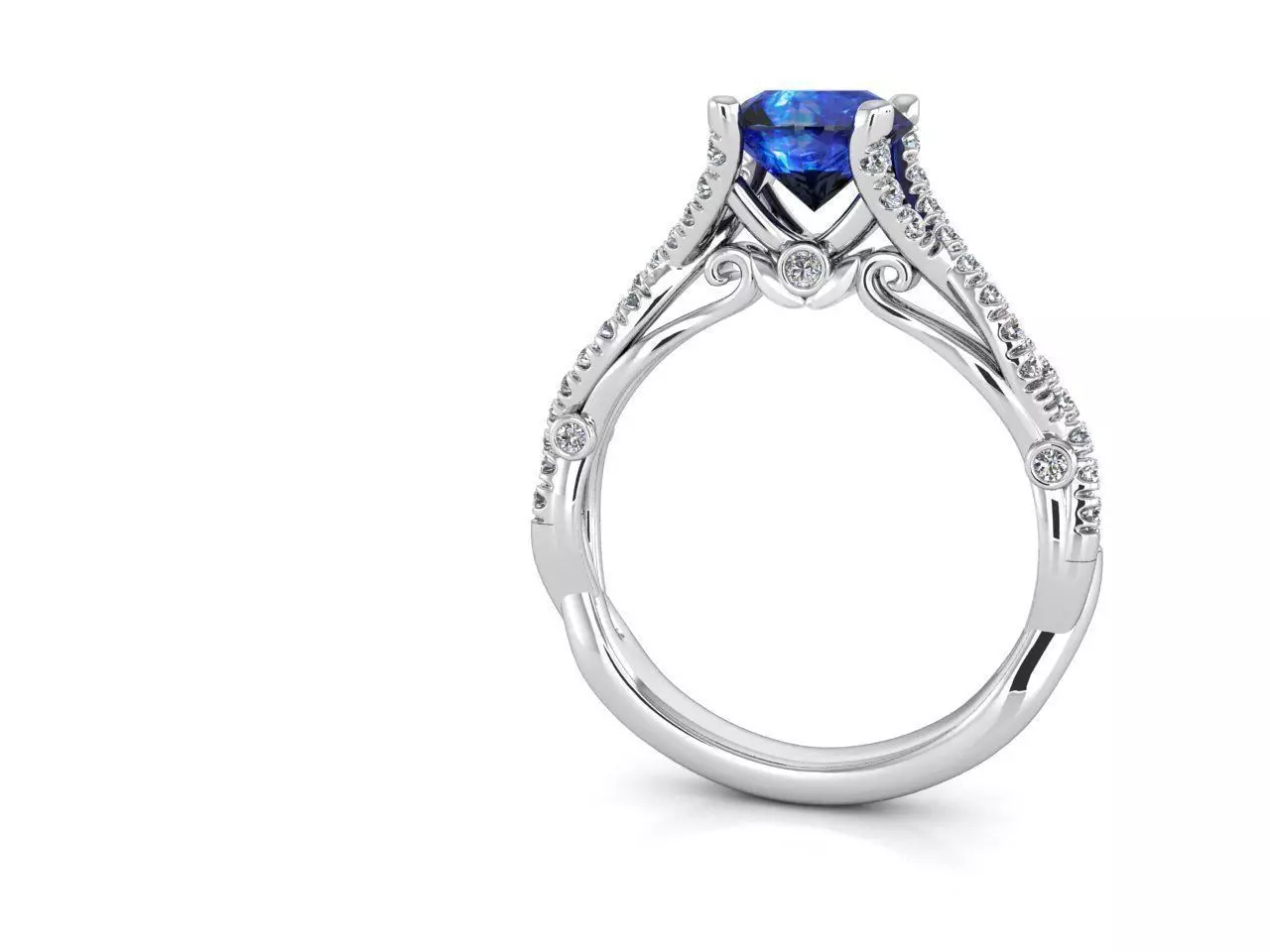 ZNV004 sapphire and diamond engagement ring 3D print model_0