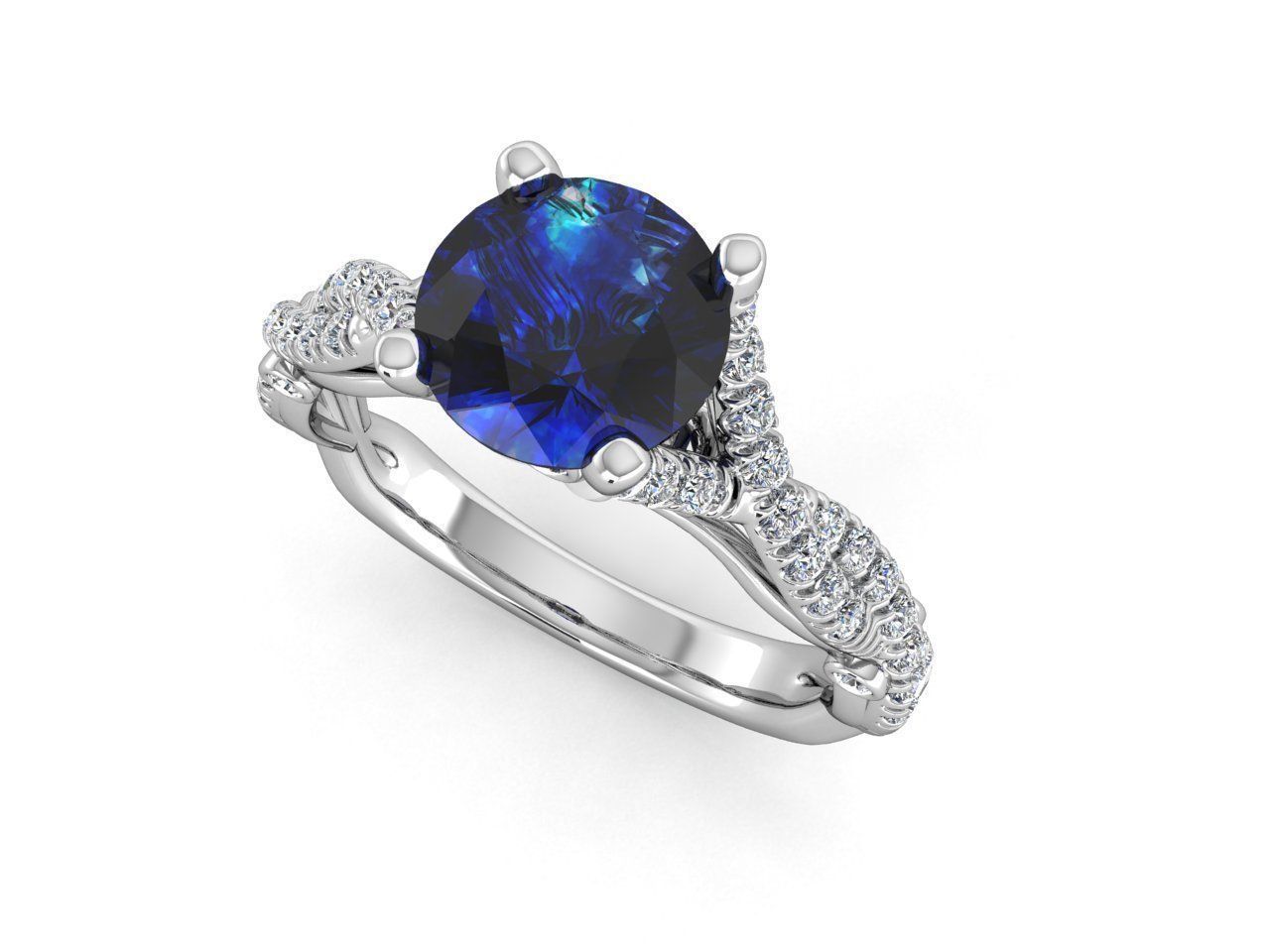 ZNV004 sapphire and diamond engagement ring 3D print model_1