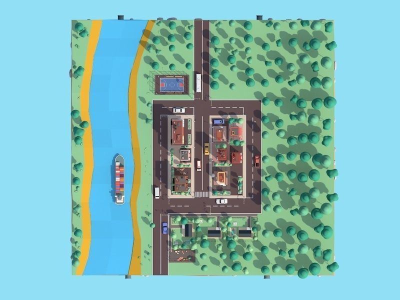 Cartoon Low Poly American Dream City Pack Low-poly 3D model_11