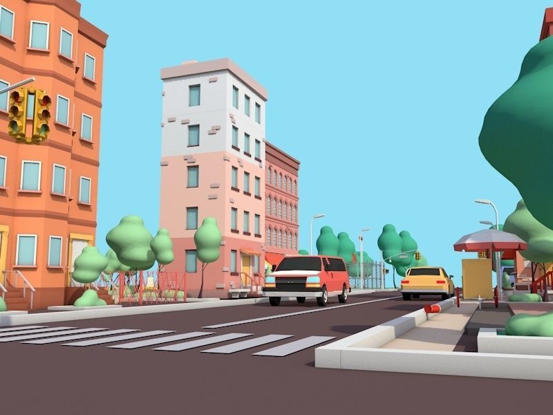 Cartoon Low Poly American Dream City Pack Low-poly 3D model_10