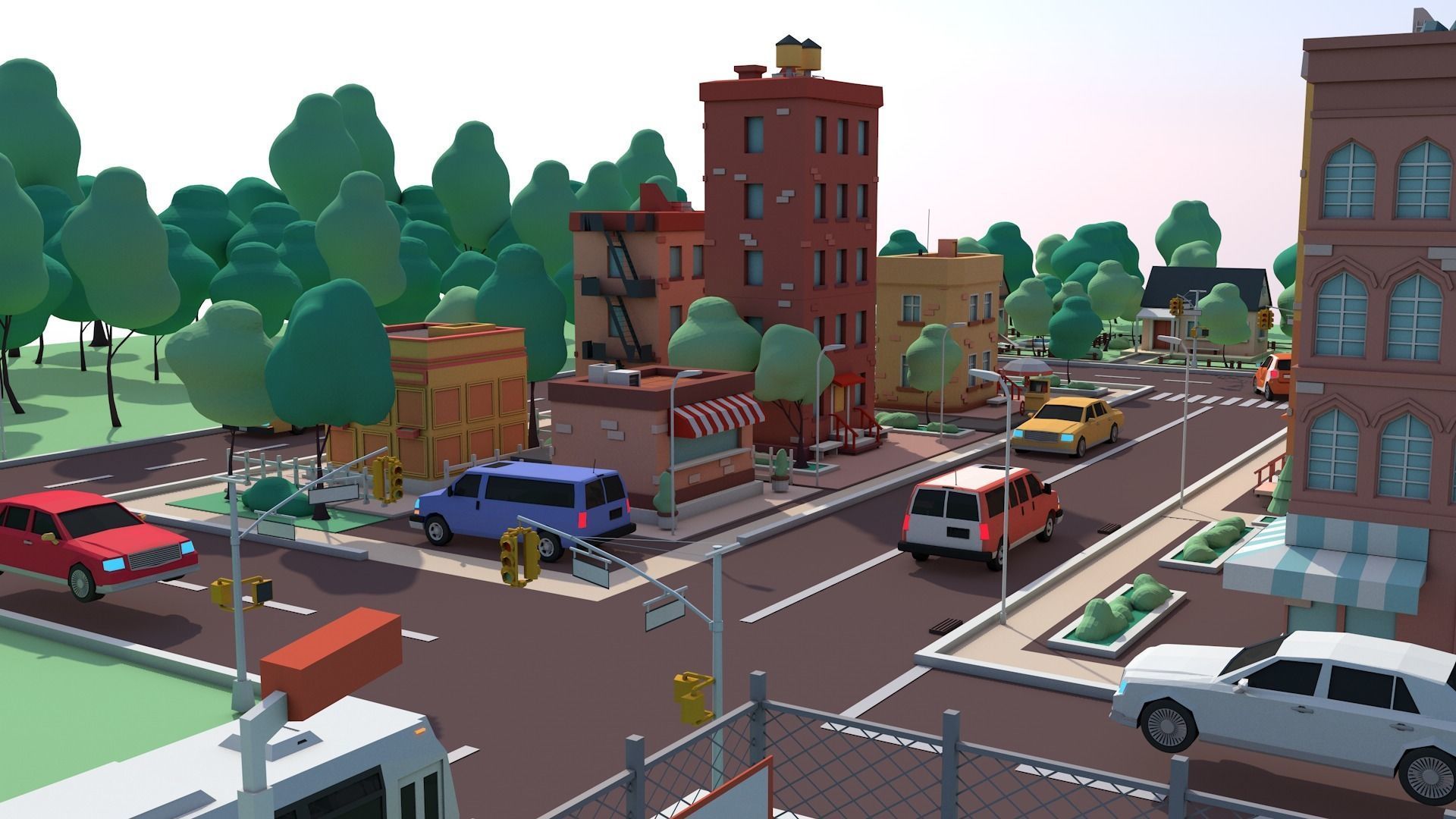 Cartoon Low Poly American Dream City Pack Low-poly 3D model_8