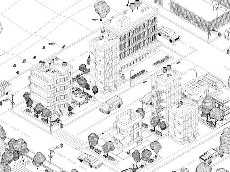 Cartoon Low Poly American Dream City Pack Low-poly 3D model_16