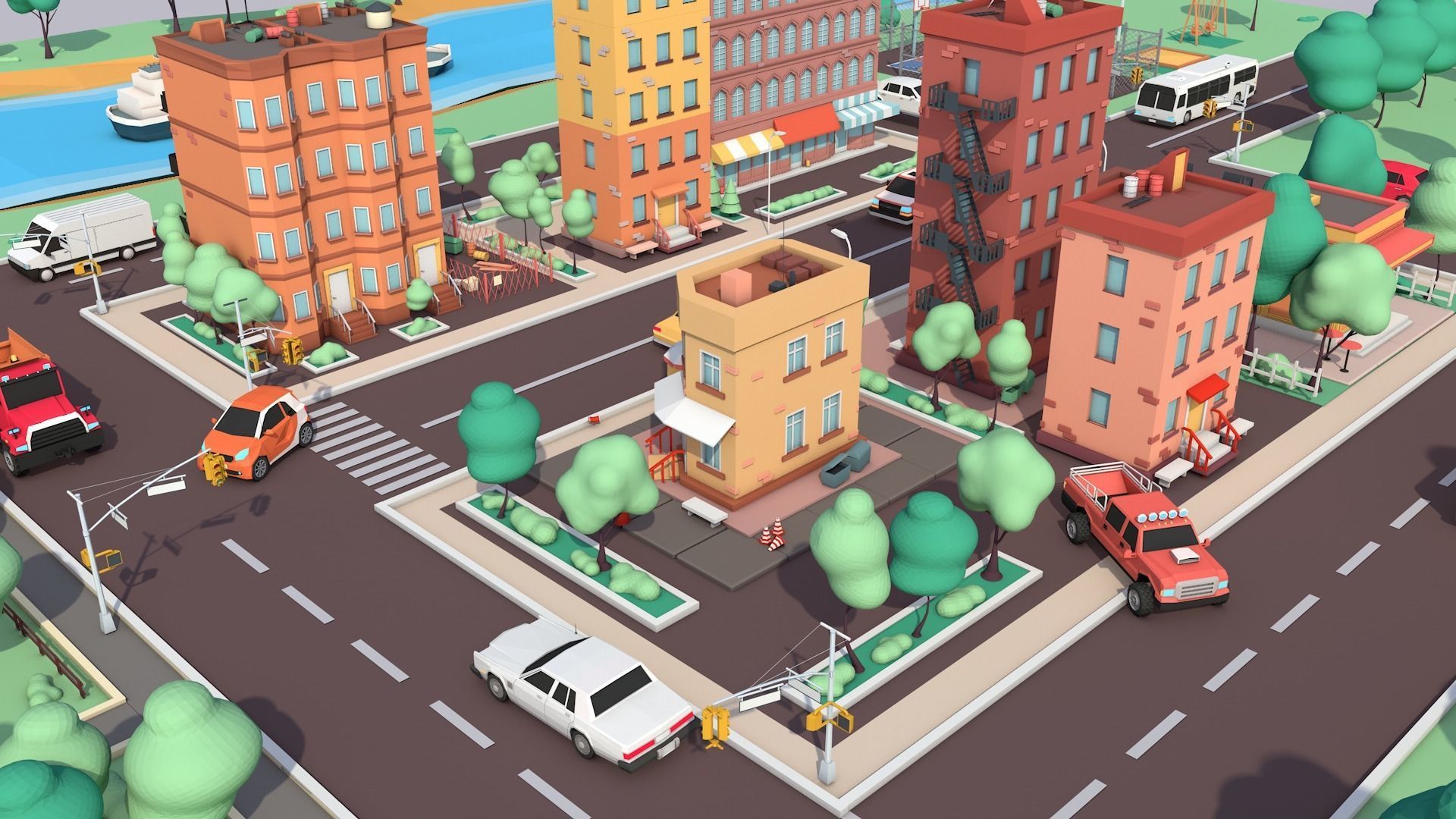 Cartoon Low Poly American Dream City Pack Low-poly 3D model_7