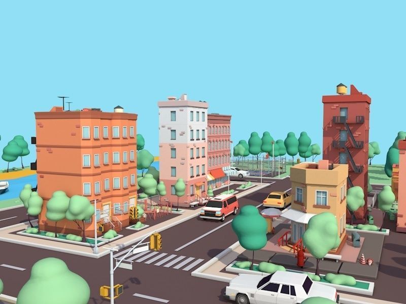 Cartoon Low Poly American Dream City Pack Low-poly 3D model_4