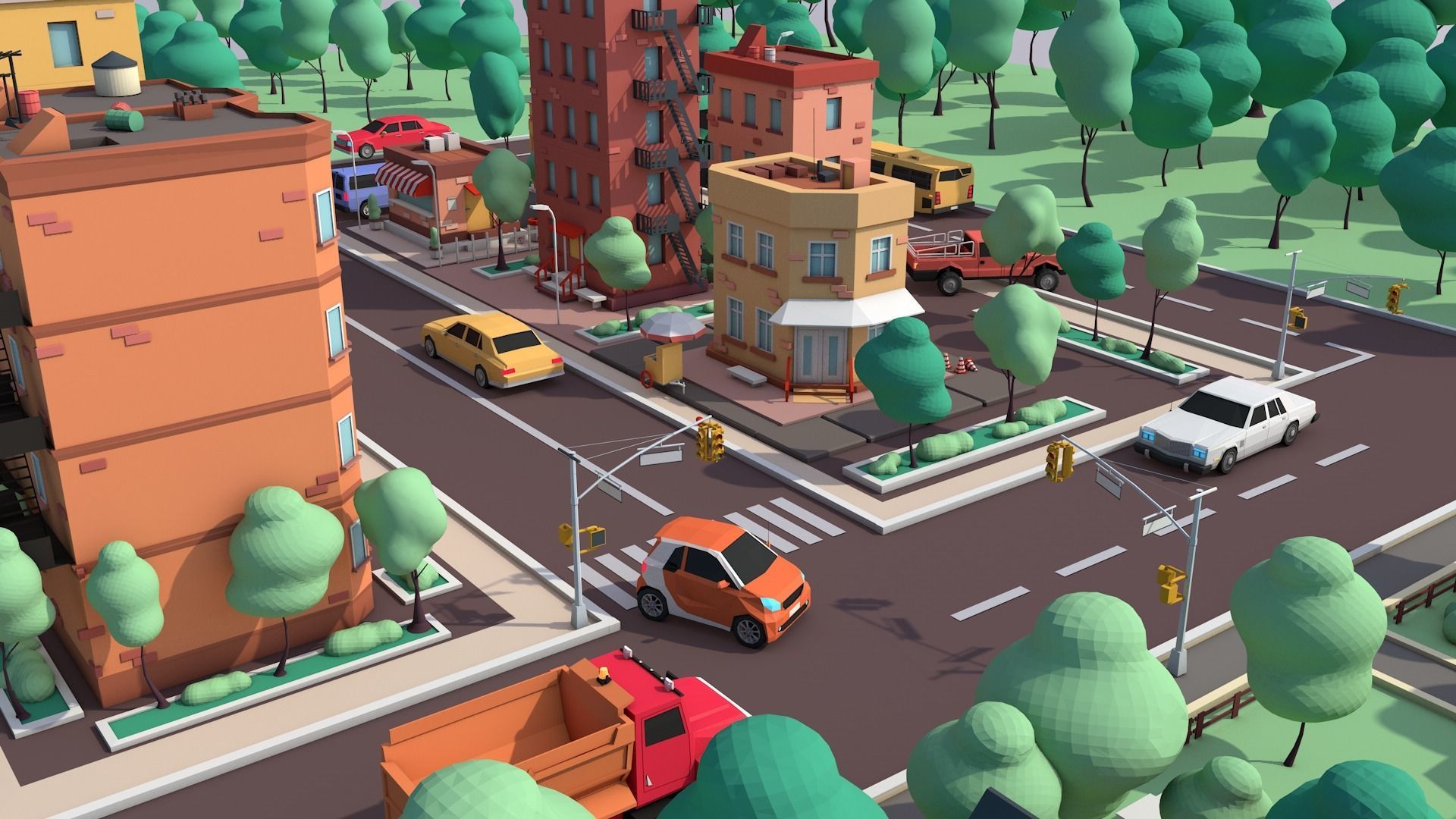 Cartoon Low Poly American Dream City Pack Low-poly 3D model_2