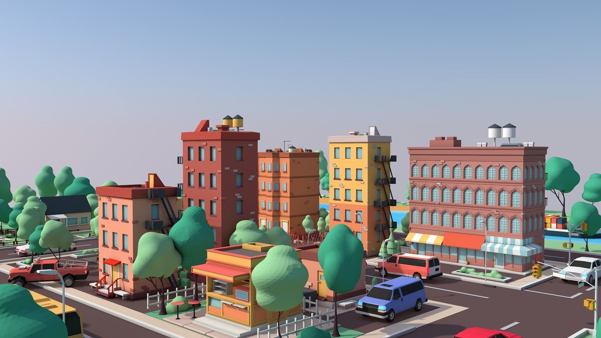 Cartoon Low Poly American Dream City Pack Low-poly 3D model_12