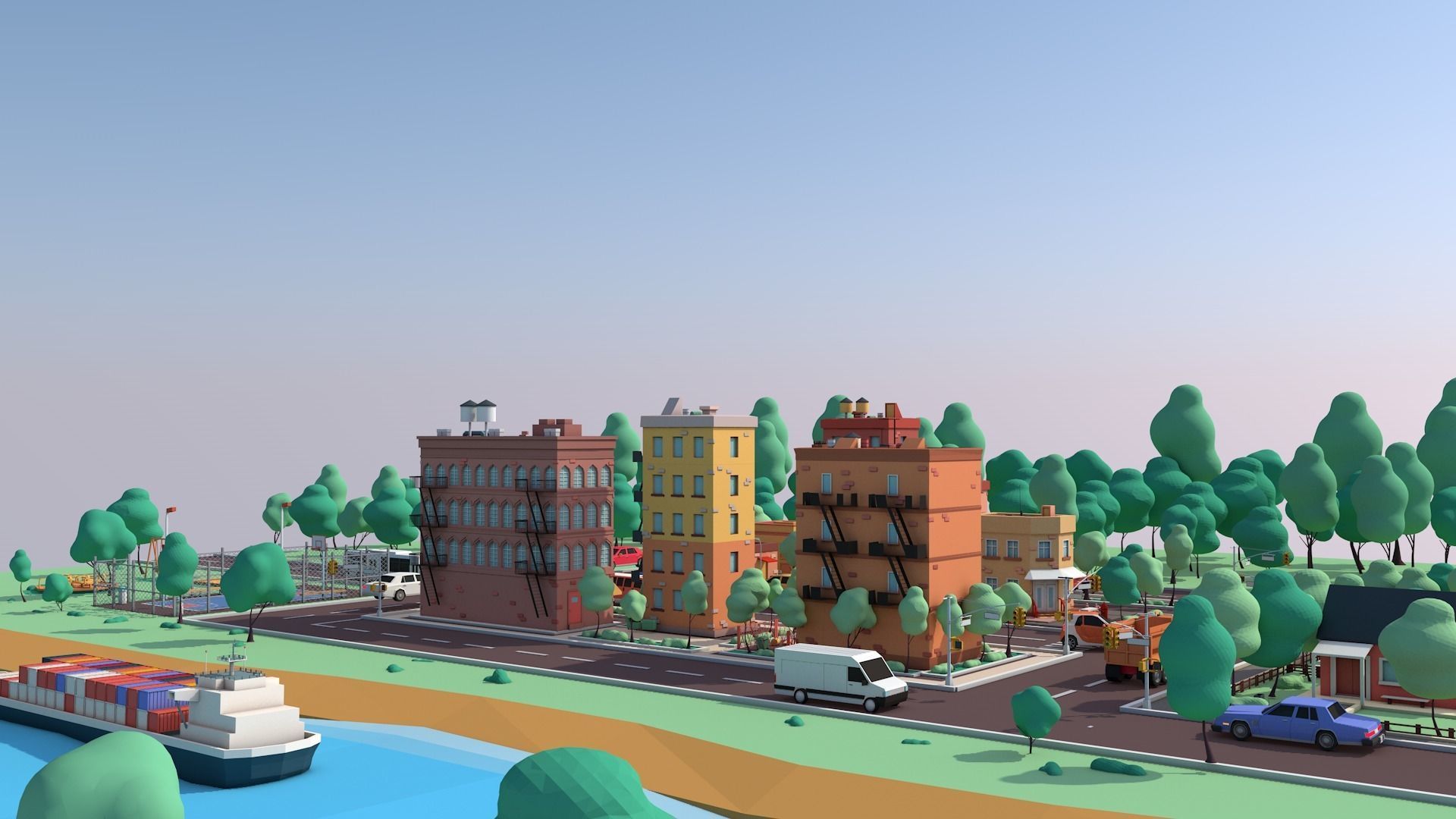 Cartoon Low Poly American Dream City Pack Low-poly 3D model_9