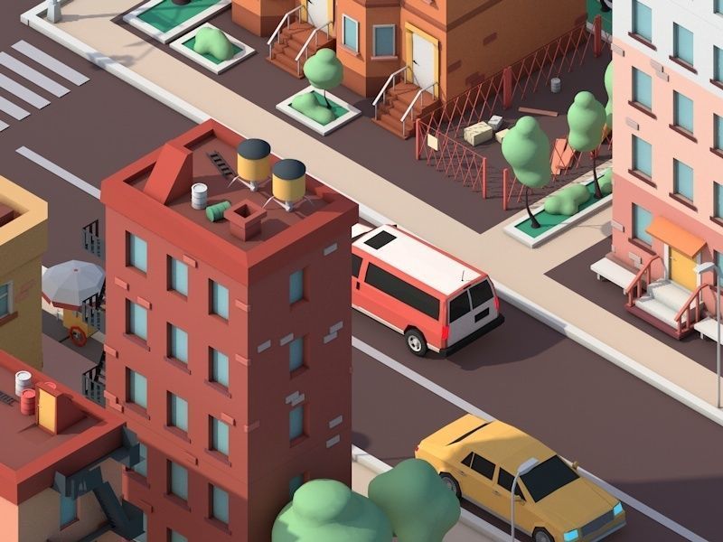 Cartoon Low Poly American Dream City Pack Low-poly 3D model_1