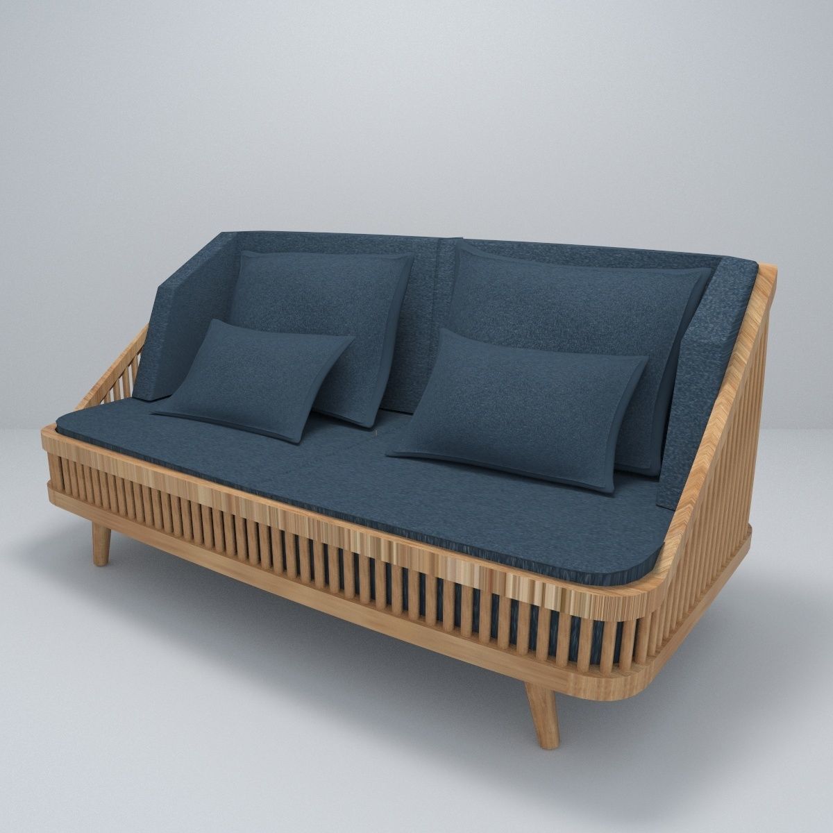Modern Wood Sofa model Low-poly 3D model_1