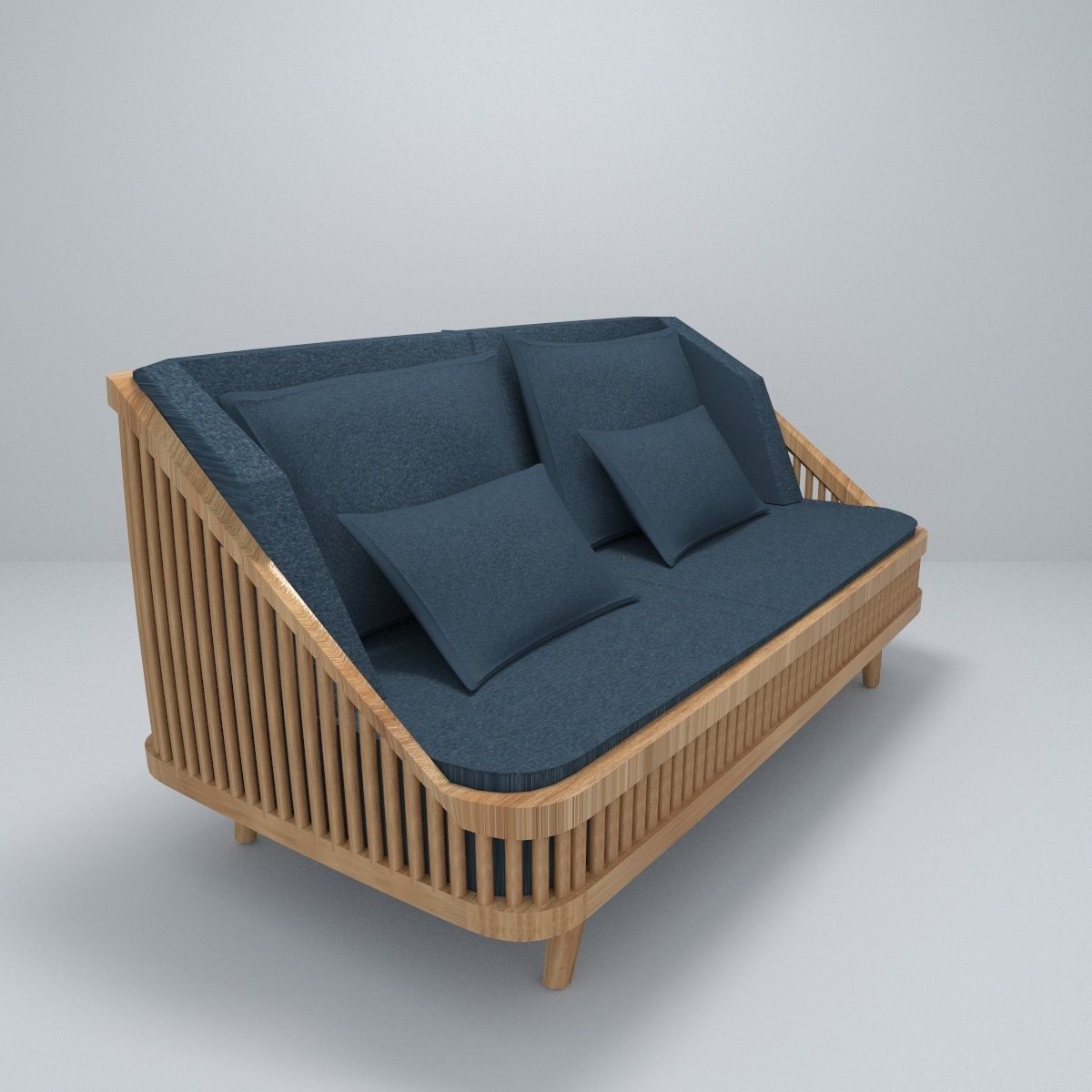 Modern Wood Sofa model Low-poly 3D model_3