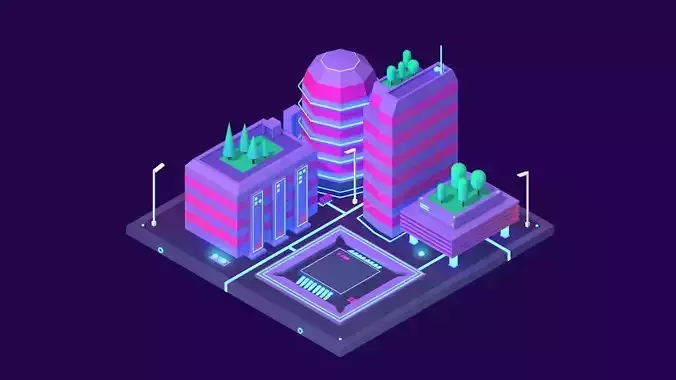 Cartoon Low Poly Sci-fi Space City Island