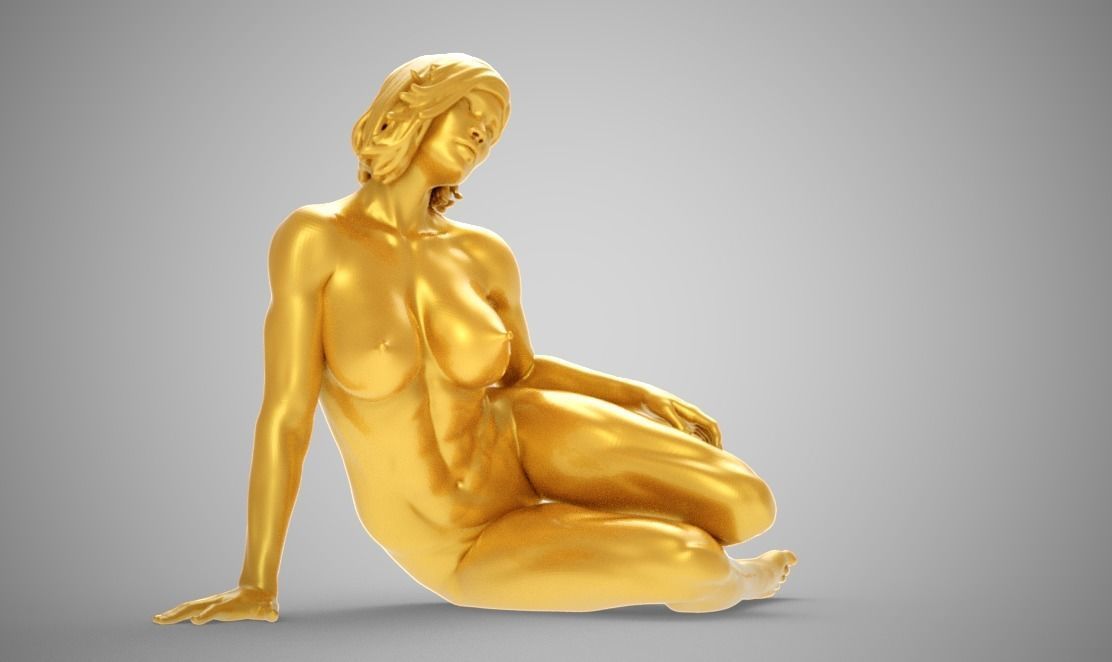 Young Woman Sitting on Ground 3D print model_8