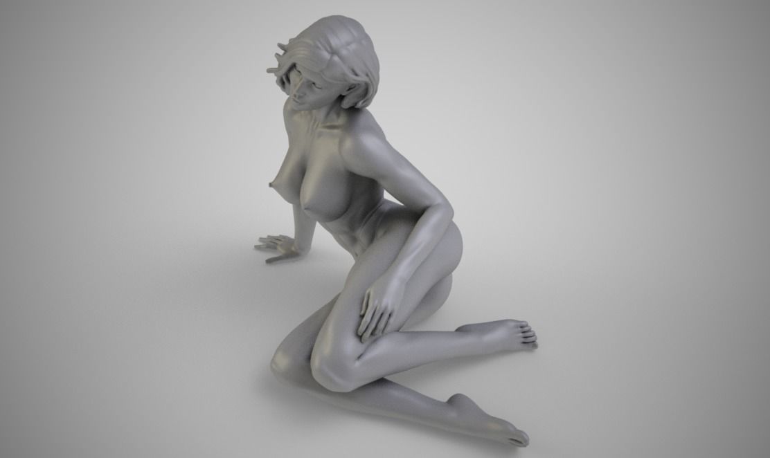 Young Woman Sitting on Ground 3D print model_4