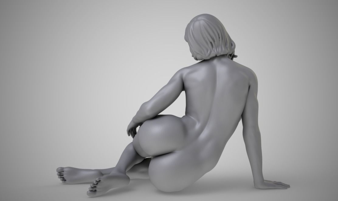 Young Woman Sitting on Ground 3D print model_2