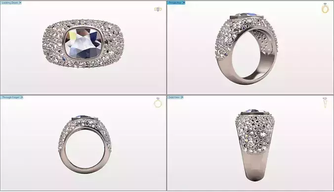 pave ring with  cushion stone 