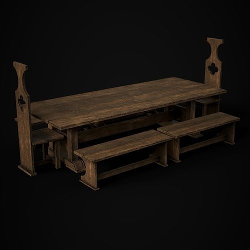 Medieval Dining Table Set Low-poly 3D model