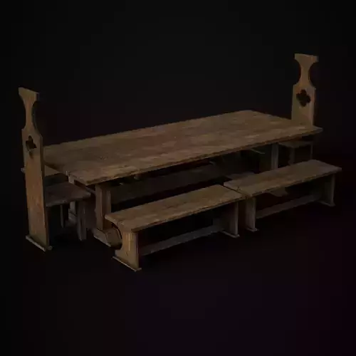 Medieval Dining Table Set Low-poly 3D model