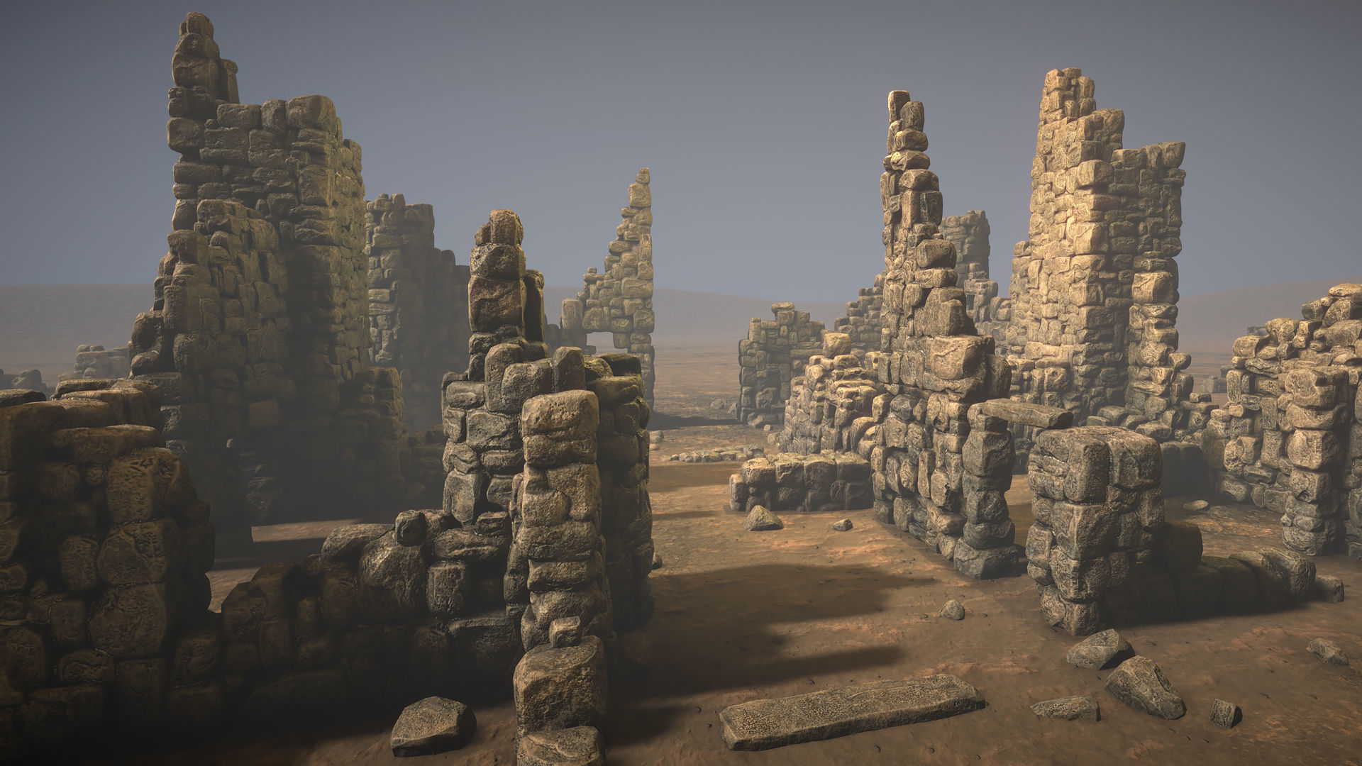 Ruined walls Low-poly 3D model_2