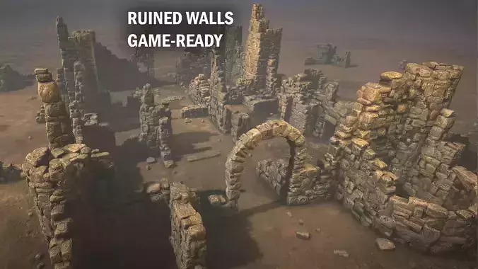 Ruined walls Low-poly 3D model
